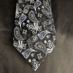 Vintage 100% Silk Handmade Black & Blue Paisley Necktie